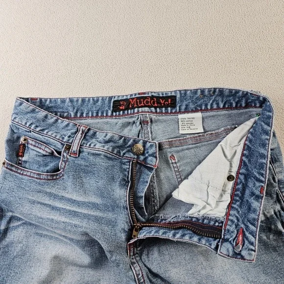 Y2K Mudd Jeans Bell Bottom Flare Denim pant Women's 28 Blue Wash Snap Button‎ - Picture 14 of 17